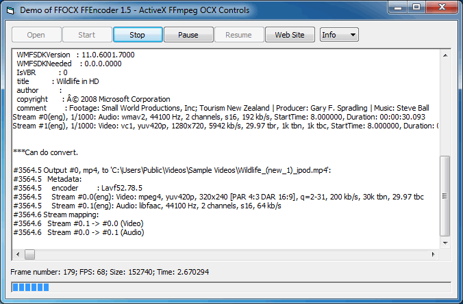 Screenshot of Simple Video Converter Demo - ActiveX FFmpeg OCX Controls