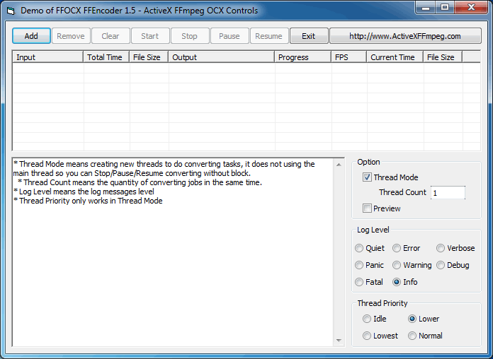 Main Form Screenshot of Video Converter Demo - ActiveX FFmpeg OCX Controls